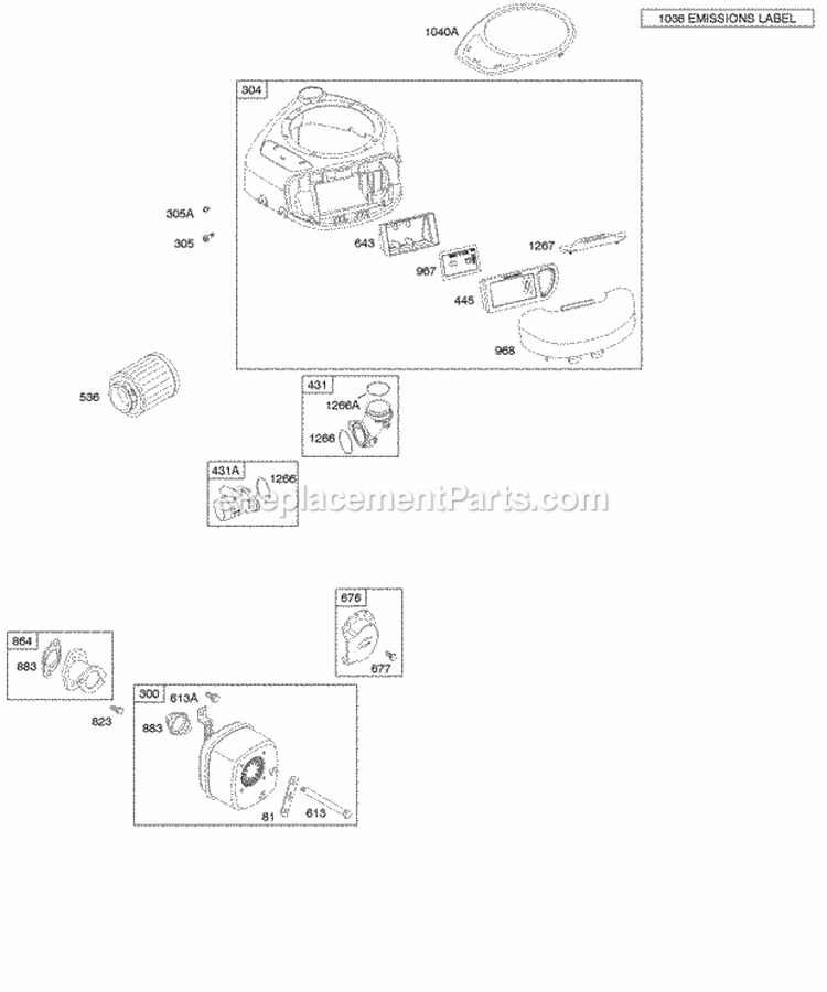 Air Cleaner Blower Housing Exhaust System Diagram and Parts List for 212902-0015-E1  Briggs and Stratton Engine